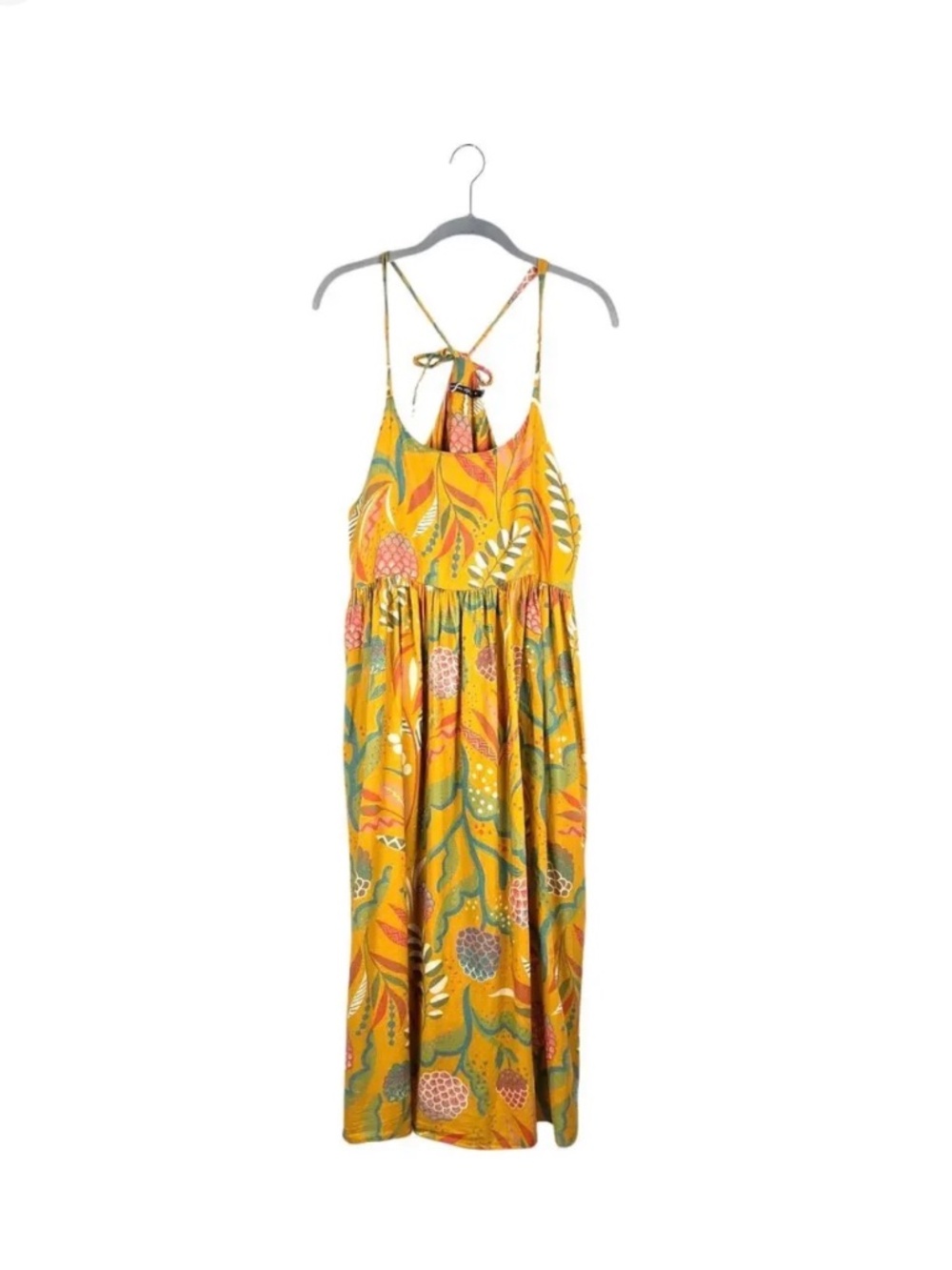 Gudrun Sjoden Mustard Floral Organic Cotton Babydoll Halter Sun Dress